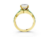 Yellow gold Asscher Cut Diamond with Emerald side stone Halo Twist Band Solitaire Prong Setting Ring_39
