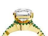 Yellow gold Asscher Cut Diamond with Emerald side stone Halo Twist Band Solitaire Prong Setting Ring_40
