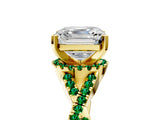 Yellow gold Asscher Cut Diamond with Emerald side stone Halo Twist Band Solitaire Prong Setting Ring_41