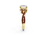 Yellow gold Asscher Cut Diamond with Garnet side stone Halo Twist Band Solitaire Prong Setting Ring_38