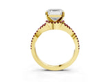 Yellow gold Asscher Cut Diamond with Garnet side stone Halo Twist Band Solitaire Prong Setting Ring_39