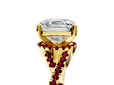 Yellow gold Asscher Cut Diamond with Garnet side stone Halo Twist Band Solitaire Prong Setting Ring_41