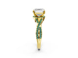 Yellow gold Asscher Cut Diamond with Green Sapphire side stone Halo Twist Band Solitaire Prong Setting Ring_14