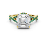 Yellow gold Asscher Cut Diamond with Green Sapphire side stone Halo Twist Band Solitaire Prong Setting Ring_36