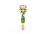 Yellow gold Asscher Cut Diamond with Green Sapphire side stone Halo Twist Band Solitaire Prong Setting Ring_38