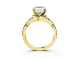 Yellow gold Asscher Cut Diamond with Green Sapphire side stone Halo Twist Band Solitaire Prong Setting Ring_39