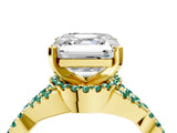 Yellow gold Asscher Cut Diamond with Green Sapphire side stone Halo Twist Band Solitaire Prong Setting Ring_40