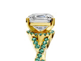 Yellow gold Asscher Cut Diamond with Green Sapphire side stone Halo Twist Band Solitaire Prong Setting Ring_41