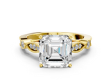 Yellow gold Asscher Cut Diamond with Milgrain Marquise and Bezel Accents on a Solitaire Band with Prong Setting_23