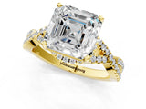 Yellow gold Asscher Cut Diamond with Moissanite side stone Halo Twist Band Solitaire Prong Setting Ring_13