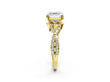 Yellow gold Asscher Cut Diamond with Moissanite side stone Halo Twist Band Solitaire Prong Setting Ring_14