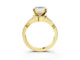 Yellow gold Asscher Cut Diamond with Moissanite side stone Halo Twist Band Solitaire Prong Setting Ring_15