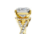 Yellow gold Asscher Cut Diamond with Moissanite side stone Halo Twist Band Solitaire Prong Setting Ring_17