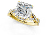 Yellow gold Asscher Cut Diamond with Moissanite side stone Halo Twist Band Solitaire Prong Setting Ring_37