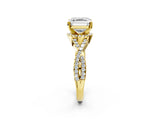 Yellow gold Asscher Cut Diamond with Moissanite side stone Halo Twist Band Solitaire Prong Setting Ring_38