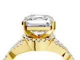 Yellow gold Asscher Cut Diamond with Moissanite side stone Halo Twist Band Solitaire Prong Setting Ring_40