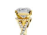 Yellow gold Asscher Cut Diamond with Moissanite side stone Halo Twist Band Solitaire Prong Setting Ring_41