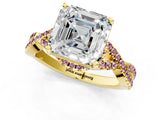 Yellow gold Asscher Cut Diamond with Morganite side stone Halo Twist Band Solitaire Prong Setting Ring_13