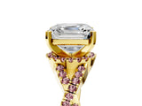 Yellow gold Asscher Cut Diamond with Morganite side stone Halo Twist Band Solitaire Prong Setting Ring_17