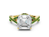 Yellow gold Asscher Cut Diamond with Peridot side stone Halo Twist Band Solitaire Prong Setting Ring_12