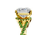 Yellow gold Asscher Cut Diamond with Peridot side stone Halo Twist Band Solitaire Prong Setting Ring_17