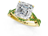 Yellow gold Asscher Cut Diamond with Peridot side stone Halo Twist Band Solitaire Prong Setting Ring_25