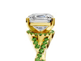 Yellow gold Asscher Cut Diamond with Peridot side stone Halo Twist Band Solitaire Prong Setting Ring_29