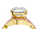 Yellow gold Asscher Cut Diamond with Pink Sapphire side stone Halo Twist Band Solitaire Prong Setting Ring_28