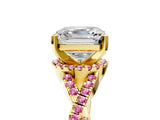 Yellow gold Asscher Cut Diamond with Pink Sapphire side stone Halo Twist Band Solitaire Prong Setting Ring_29