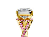 Yellow gold Asscher Cut Diamond with Pink Sapphire side stone Halo Twist Band Solitaire Prong Setting Ring_41