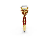 Yellow gold Asscher Cut Diamond with Ruby side stone Halo Twist Band Solitaire Prong Setting Ring_14