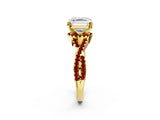 Yellow gold Asscher Cut Diamond with Ruby side stone Halo Twist Band Solitaire Prong Setting Ring_38