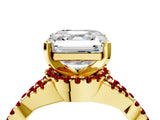 Yellow gold Asscher Cut Diamond with Ruby side stone Halo Twist Band Solitaire Prong Setting Ring_40
