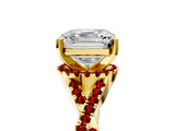 Yellow gold Asscher Cut Diamond with Ruby side stone Halo Twist Band Solitaire Prong Setting Ring_41