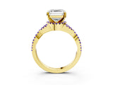 Yellow gold Asscher Cut Diamond with Tanzanite side stone Halo Twist Band Solitaire Prong Setting Ring_15