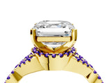 Yellow gold Asscher Cut Diamond with Tanzanite side stone Halo Twist Band Solitaire Prong Setting Ring_40