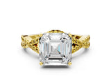 Yellow gold Asscher Cut Diamond with Yellow Sapphire side stone Halo Twist Band Solitaire Prong Setting Ring_12