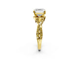 Yellow gold Asscher Cut Diamond with Yellow Sapphire side stone Halo Twist Band Solitaire Prong Setting Ring_14