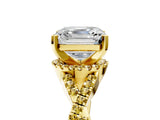 Yellow gold Asscher Cut Diamond with Yellow Sapphire side stone Halo Twist Band Solitaire Prong Setting Ring_17