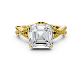 Yellow gold Asscher Cut Diamond with Yellow Sapphire side stone Halo Twist Band Solitaire Prong Setting Ring_36