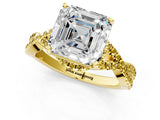 Yellow gold Asscher Cut Diamond with Yellow Sapphire side stone Halo Twist Band Solitaire Prong Setting Ring_37