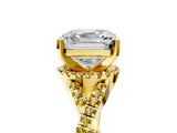 Yellow gold Asscher Cut Diamond with Yellow Sapphire side stone Halo Twist Band Solitaire Prong Setting Ring_41