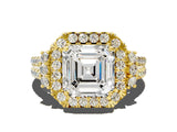 Yellow gold Asscher Cut Double Halo Diamond Engagement Ring with Pave Band and Four-Prong Setting_25