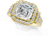 Yellow gold Asscher Cut Double Halo Diamond Engagement Ring with Pave Band and Four-Prong Setting_26