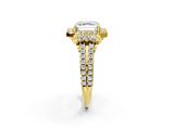 Yellow gold Asscher Cut Double Halo Diamond Engagement Ring with Pave Band and Four-Prong Setting_27