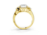 Yellow gold Asscher Cut Double Halo Diamond Engagement Ring with Pave Band and Four-Prong Setting_28
