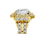 Yellow gold Asscher Cut Double Halo Diamond Engagement Ring with Pave Band and Four-Prong Setting_30