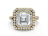 Yellow gold Asscher Cut Double Halo Split Shank Diamond Ring with Prong Setting_53