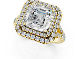 Yellow gold Asscher Cut Double Halo Split Shank Diamond Ring with Prong Setting_54