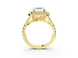 Yellow gold Asscher Cut Double Halo Split Shank Diamond Ring with Prong Setting_56